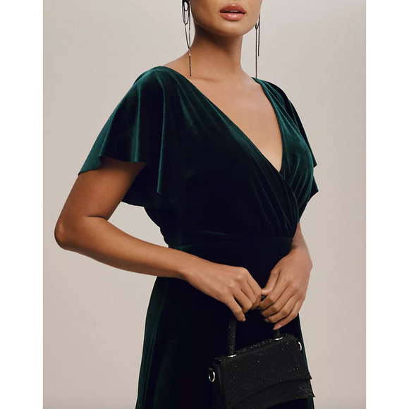 Jenny Yoo Ellis Flutter-Sleeve Open-Back Stretch Velvet Gown size 14 - Picture 2 of 5